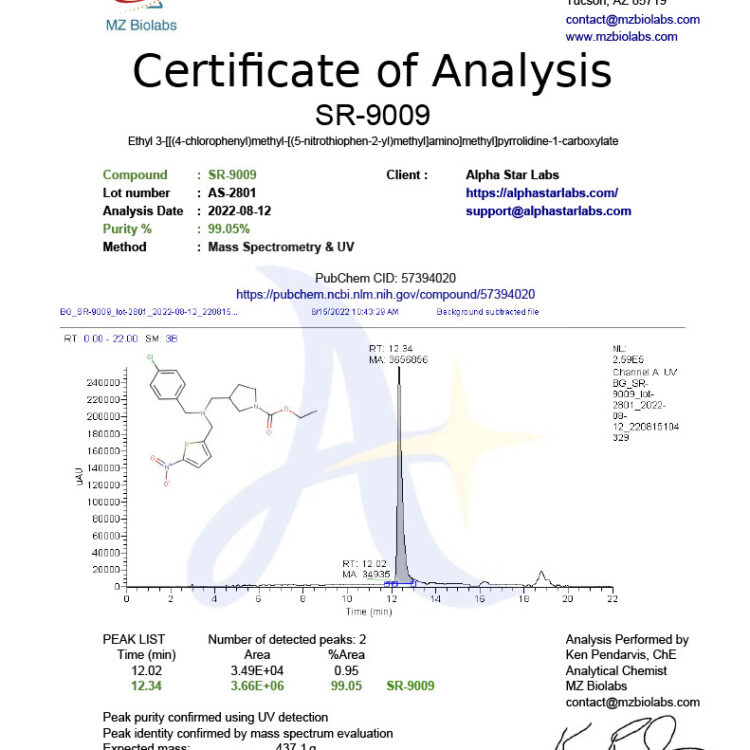 SR9009 certificate of analysis